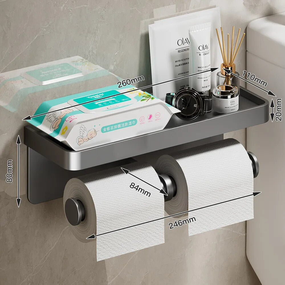 Porte-papier toilette avec étagère de rangement intégrée