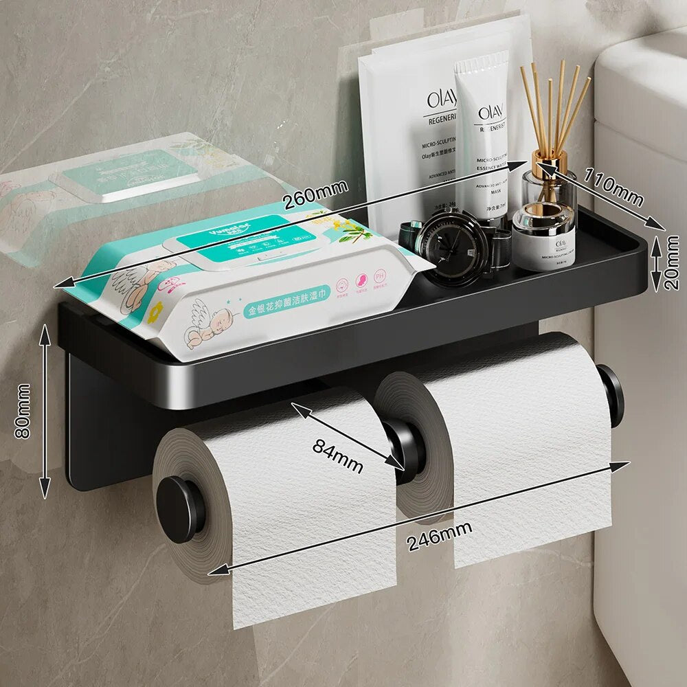 Porte-papier toilette avec étagère de rangement intégrée