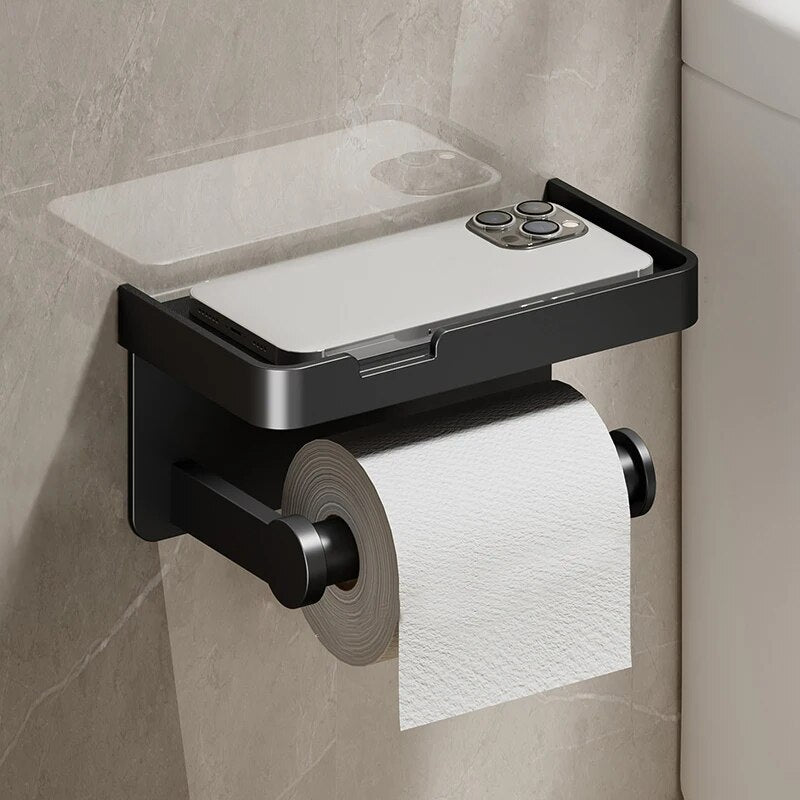 Porte-papier toilette avec étagère de rangement intégrée
