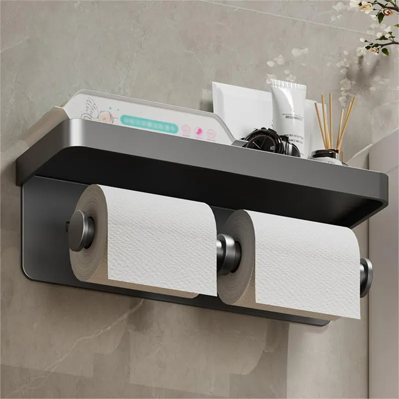 Porte-papier toilette avec étagère de rangement intégrée