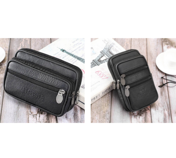 Set of 2 PU leather multi-pocket belt pouches