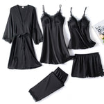Ensemble de Pyjama 5 Pièces en satin et dentelle