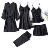 Ensemble de Pyjama 5 Pièces en satin et dentelle
