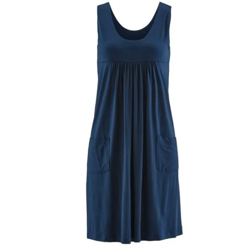 Robe d'Été Marinière Sans Manches avec Poches
