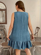 Robe Élégante Sans Manches à Volants et Fleurs