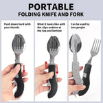 Couverts pliants, 4 en 1, cuillère, couteau, fourchette, ouvre-bouteille
