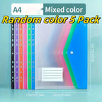 Lot de 5 Pochettes Classeurs pour Rangement Documents A4 à 11 Trous – Fermeture à Bouton-Pression & Couleurs Assorties
