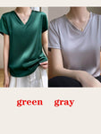 T-shirt col V en satin léger pour femme