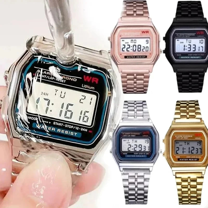 Montre digital bracelet en acier inoxydable - Modèle Mixte