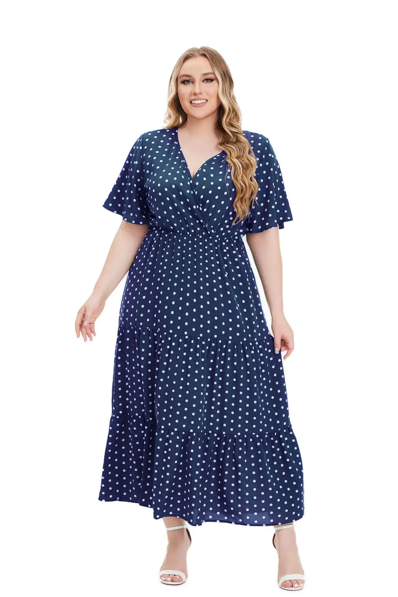 Robe à manches courtes et col en V pour femmes - Grandes tailles