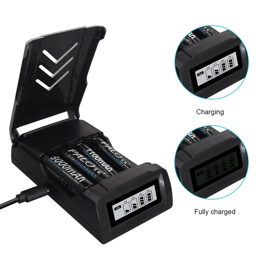 Kit Chargeur de piles AA/AAA et piles rechargeables + Boite de rangement OFFERTE