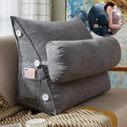 Coussin de lecture triangulaire avec appui-tête et poche latérale
