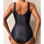 Maillot de Bain Une Pièce Noir à Motif Floral