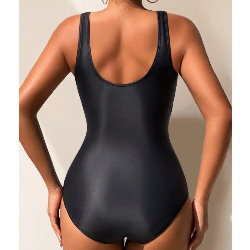 Maillot de Bain Une Pièce Noir à Motif Floral