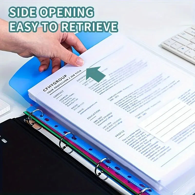Lot de 5 Pochettes Classeurs pour Rangement Documents A4 à 11 Trous – Fermeture à Bouton-Pression & Couleurs Assorties
