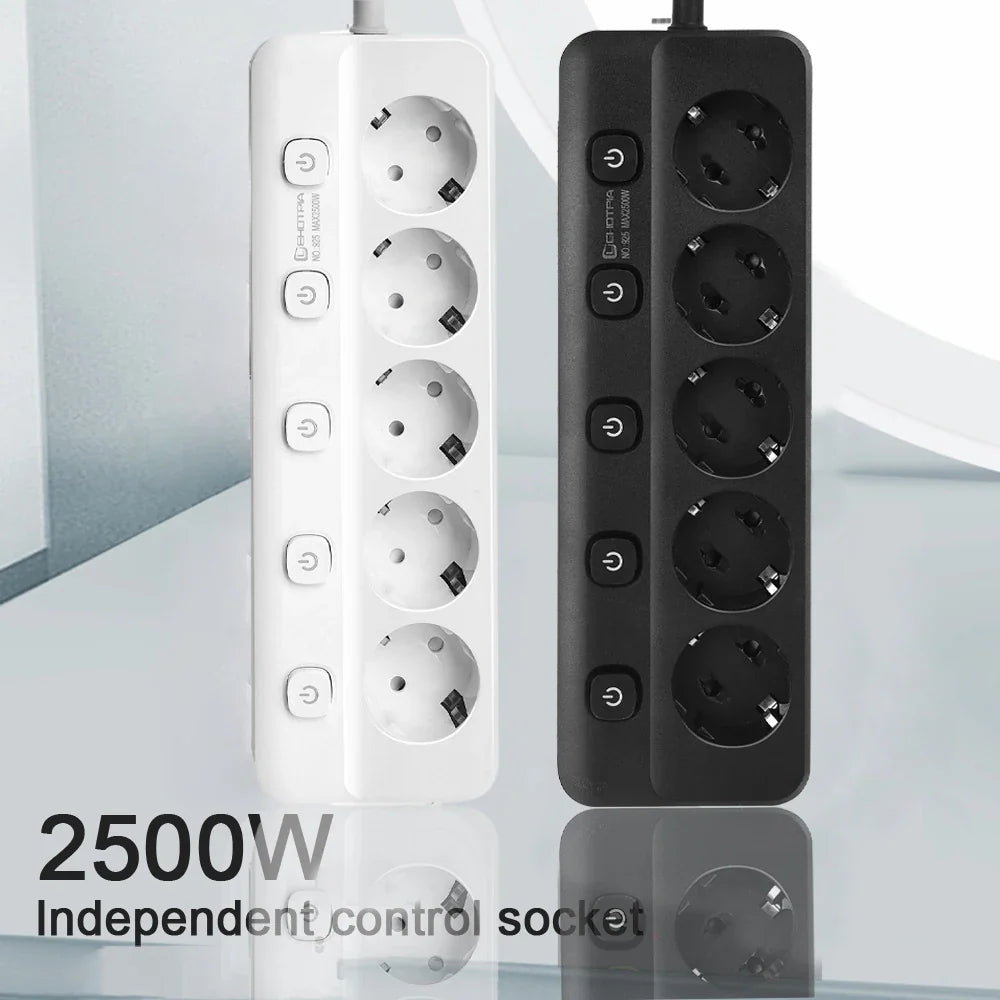 Multiprise 2500W Anti-Surchauffe à Interrupteurs - 3 ou 5 Prises