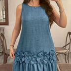 Robe Élégante Sans Manches à Volants et Fleurs