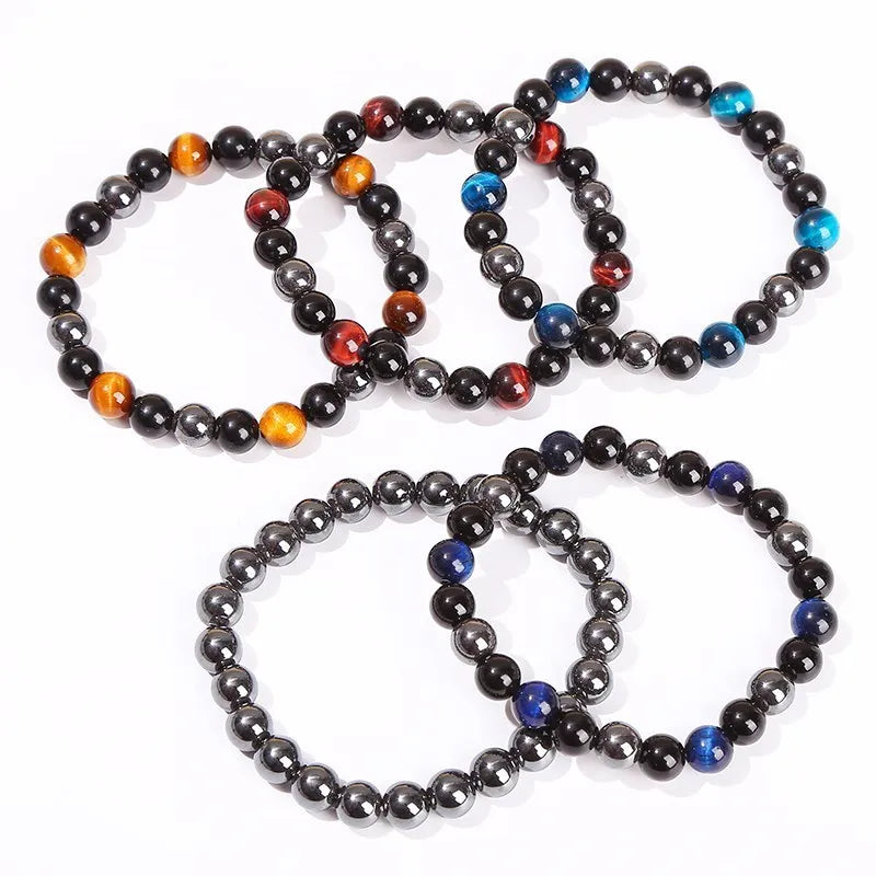 Bracelet Triple Protection - Œil de Tigre, Hématite et Obsidienne Noire