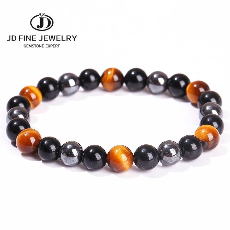 Bracelet Triple Protection - Œil de Tigre, Hématite et Obsidienne Noire