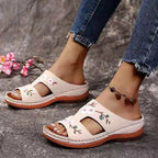 Sandales femme en cuir à fleurs — légères, décontractées