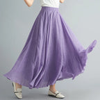 Jupe Longue en Coton & Lin à Taille Haute Élastique