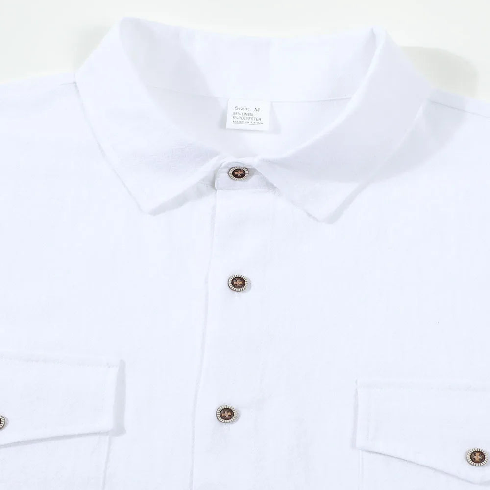 Chemise Élégante en Coton & Lin avec Double Poche à Rabat – Homme