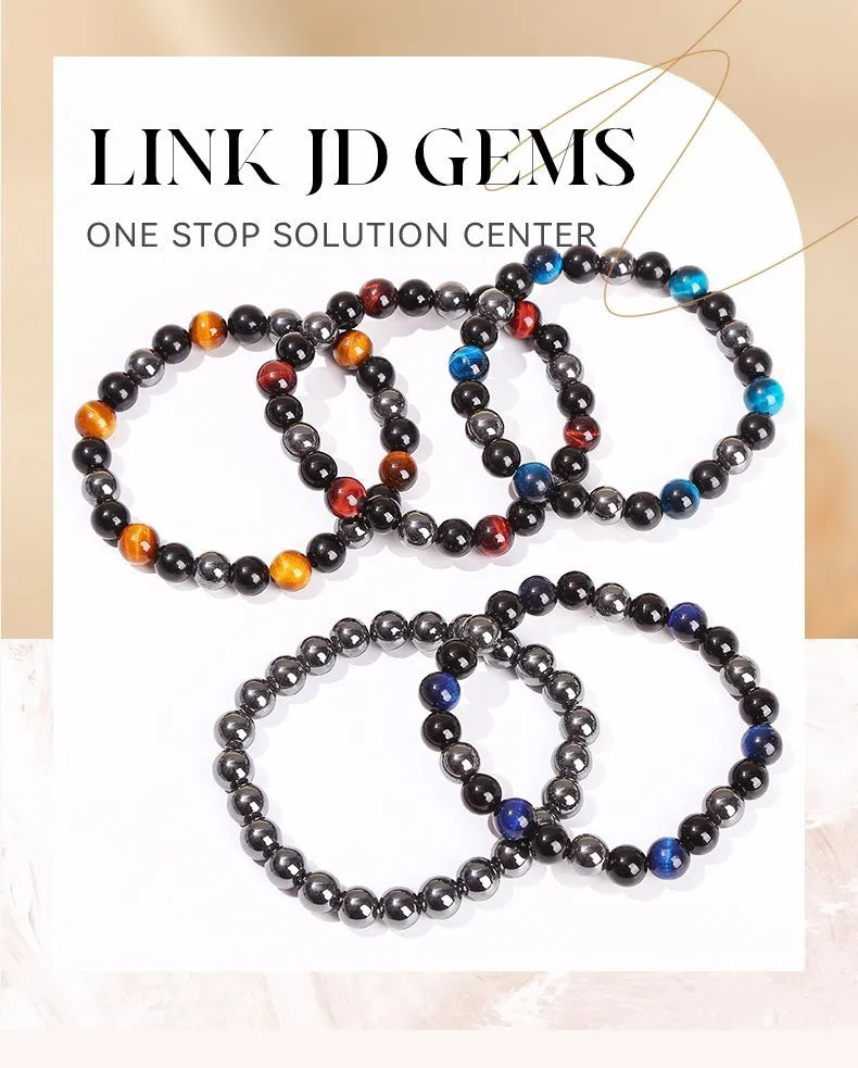 Bracelet Triple Protection - Œil de Tigre, Hématite et Obsidienne Noire