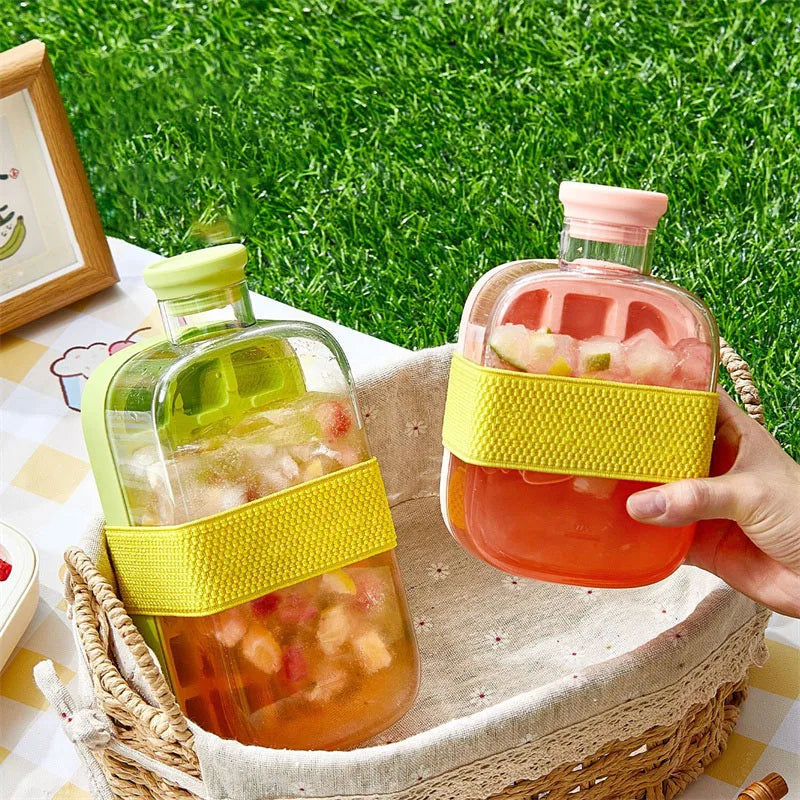 Gourde Grande Capacité avec Bac à Glaçons en Silicone et Paille – Bouteille 2-en-1 pour Boissons Bien Fraîches