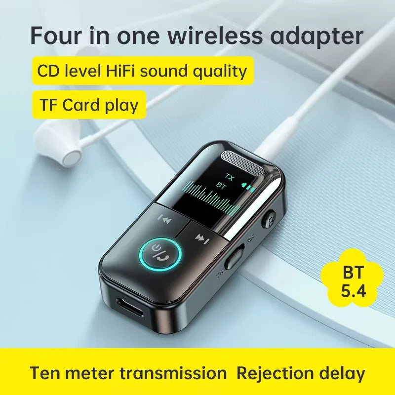Adaptateur Bluetooth 5.4 4-en-1 – Récepteur & Transmetteur Audio AUX avec Écran LED