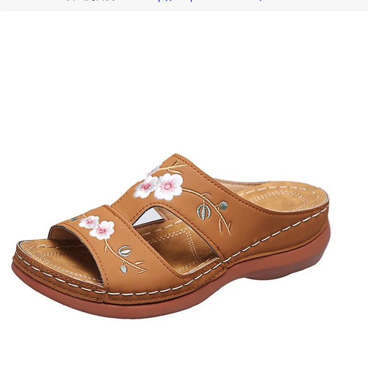 Women's floral leather sandals — lightweight, casual
