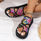 Sandales Plateforme Femme Motifs Ethniques Colorés — Bout Ouvert, Légères, Plage & Été