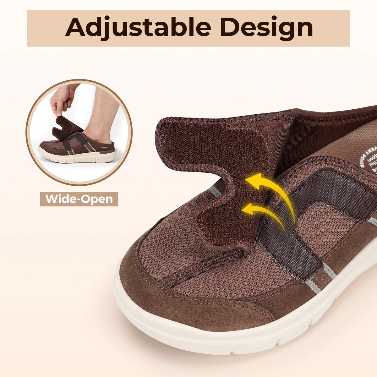 Mules FITVILLE pour Homme à Bout Large – Respirantes, Sans Lacets avec Soutien de la Voûte Plantaire