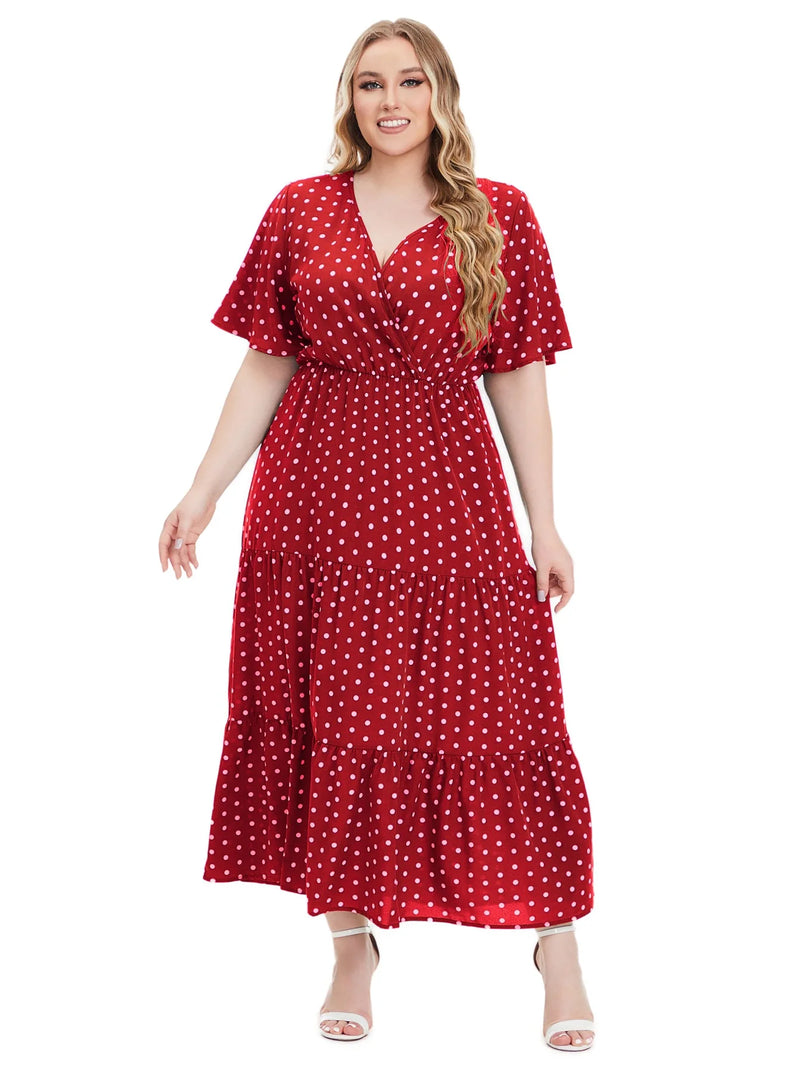 Robe à manches courtes et col en V pour femmes - Grandes tailles