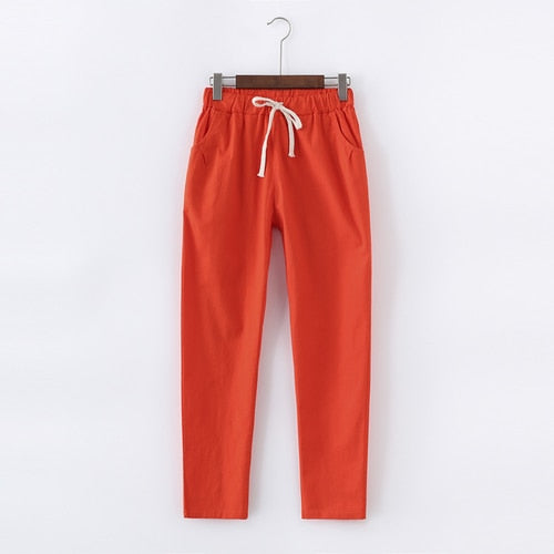 PANTALON EN COTON ET LIN POUR FEMME - TAILLE ÉLASTIQUE