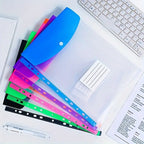 Lot de 5 Pochettes Classeurs pour Rangement Documents A4 à 11 Trous – Fermeture à Bouton-Pression & Couleurs Assorties