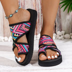Sandales Plateforme Femme Motifs Ethniques Colorés — Bout Ouvert, Légères, Plage & Été