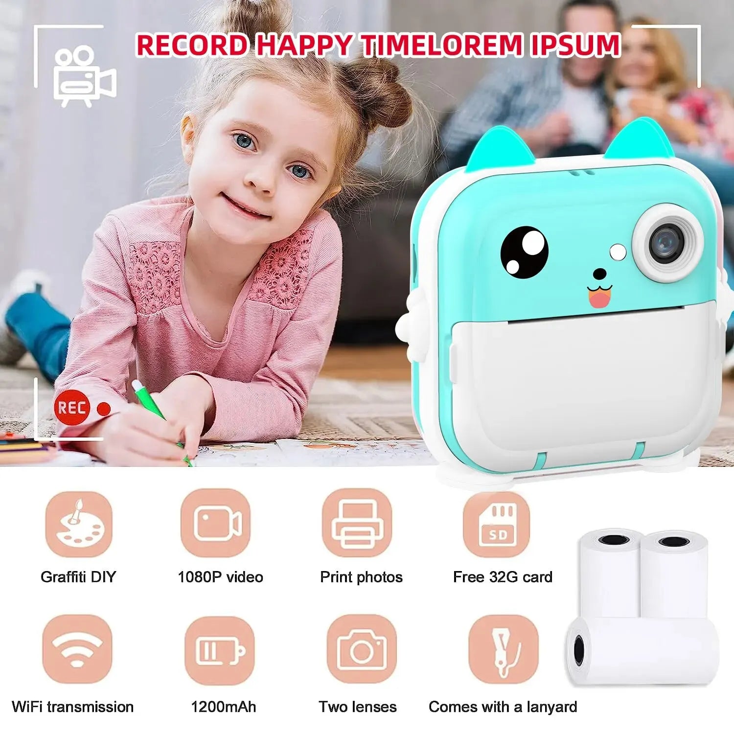 Appareil photo numérique à impression instantanée pour enfants