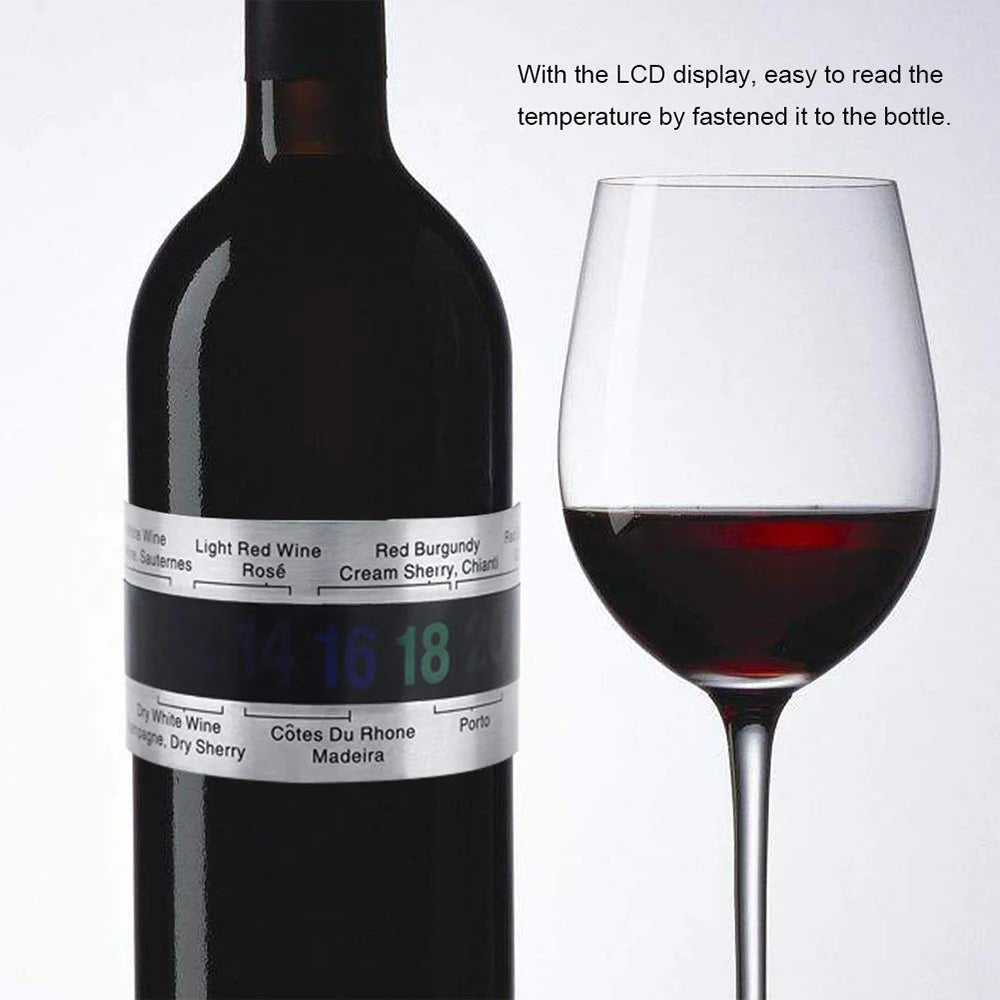Thermomètre à Vin avec Écran LCD – Collier à Clip pour Bouteille de Vin, Champagne et Bière