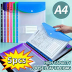 Lot de 5 Pochettes Classeurs pour Rangement Documents A4 à 11 Trous – Fermeture à Bouton-Pression & Couleurs Assorties