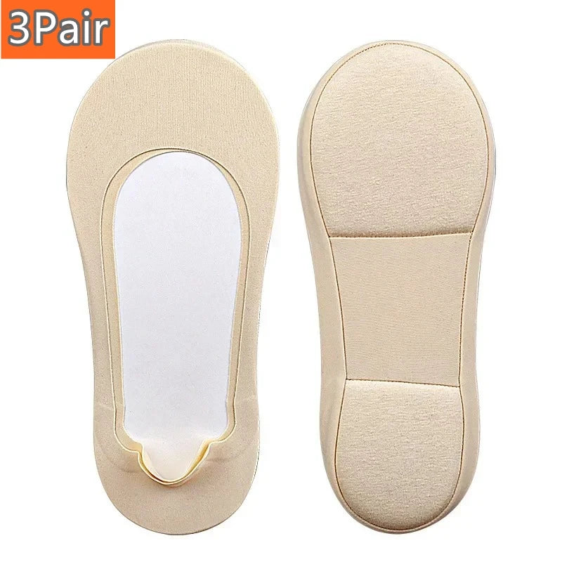 Lot de 3 Paies de Chaussettes Semelles Invisibles Antidérapantes Femme avec Coussinets Amortissants