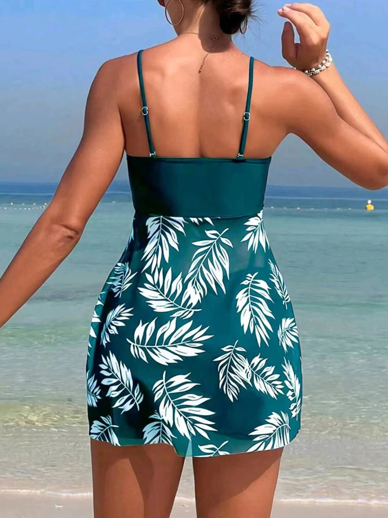 Robe tankini courte imprimée floral avec short pour femme