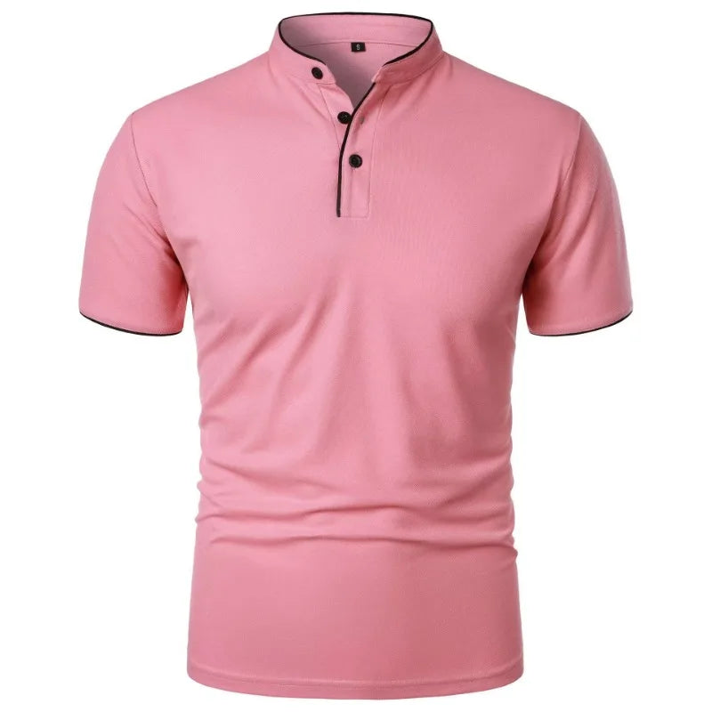 Men's Polo Shirt Mandarin Collar Short Sleeves Breathable — Loose Oversized Fit