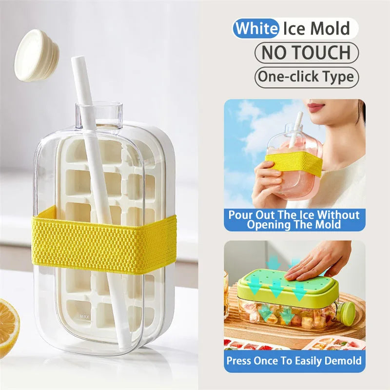 Large Capacity Water Bottle with Silicone Ice Cube Tray and Straw – 2-in-1 Bottle for Ice-Cold Drinks