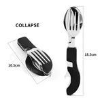 Couverts pliants, 4 en 1, cuillère, couteau, fourchette, ouvre-bouteille