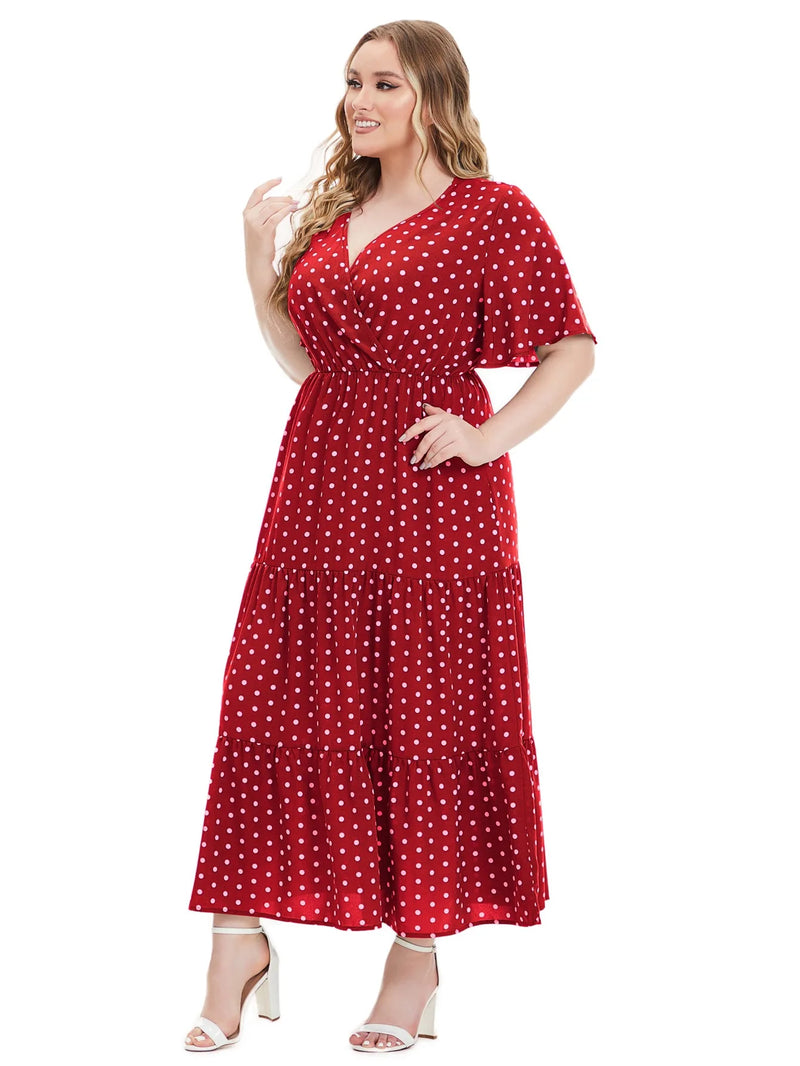 Robe à manches courtes et col en V pour femmes - Grandes tailles