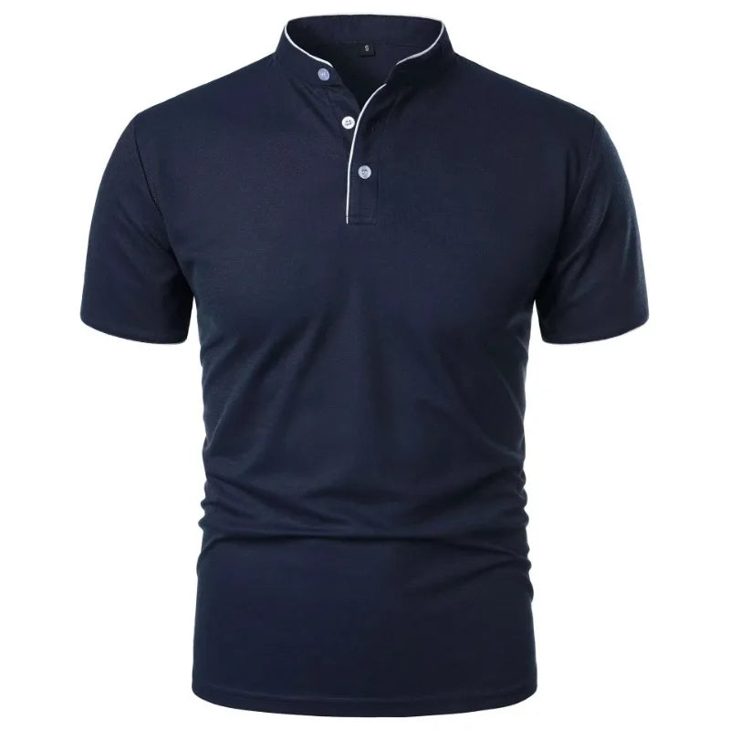 Men's Polo Shirt Mandarin Collar Short Sleeves Breathable — Loose Oversized Fit