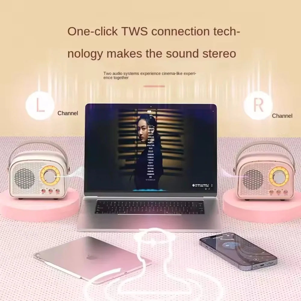 Mini Enceinte Bluetooth Portable Style Radio Rétro – Haut-Parleur Sans Fil, Son Stéréo & Basses