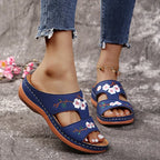 Sandales femme en cuir à fleurs — légères, décontractées