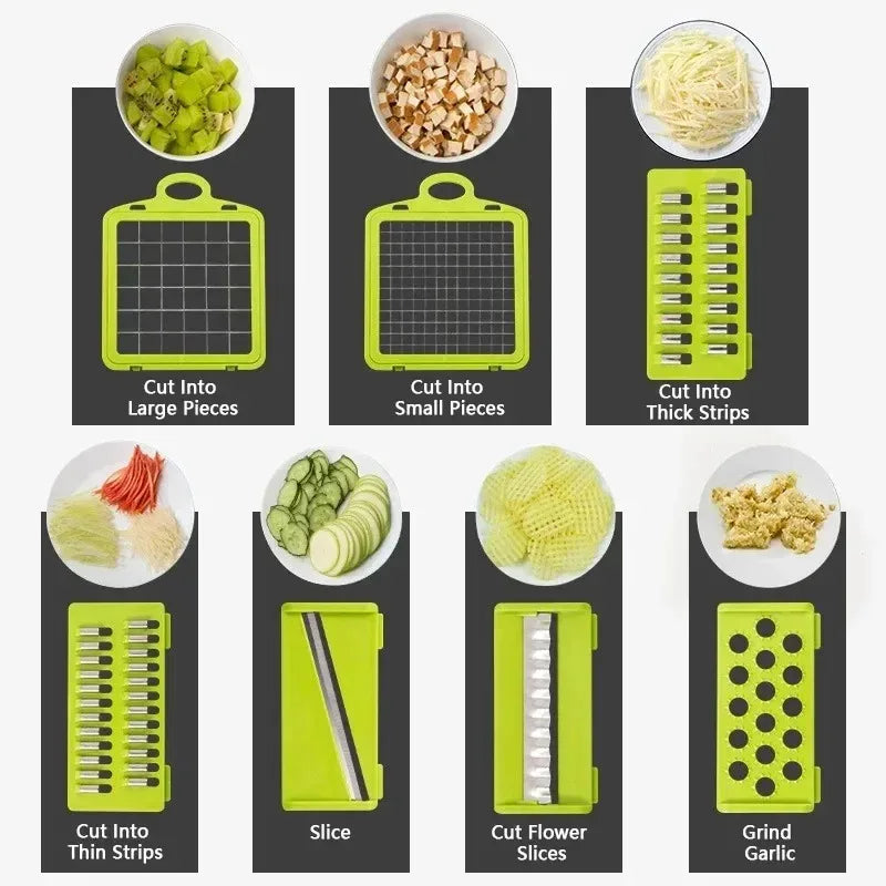 Mandoline - Hachoir 16 en 1 multifonctionnel avec récipient
