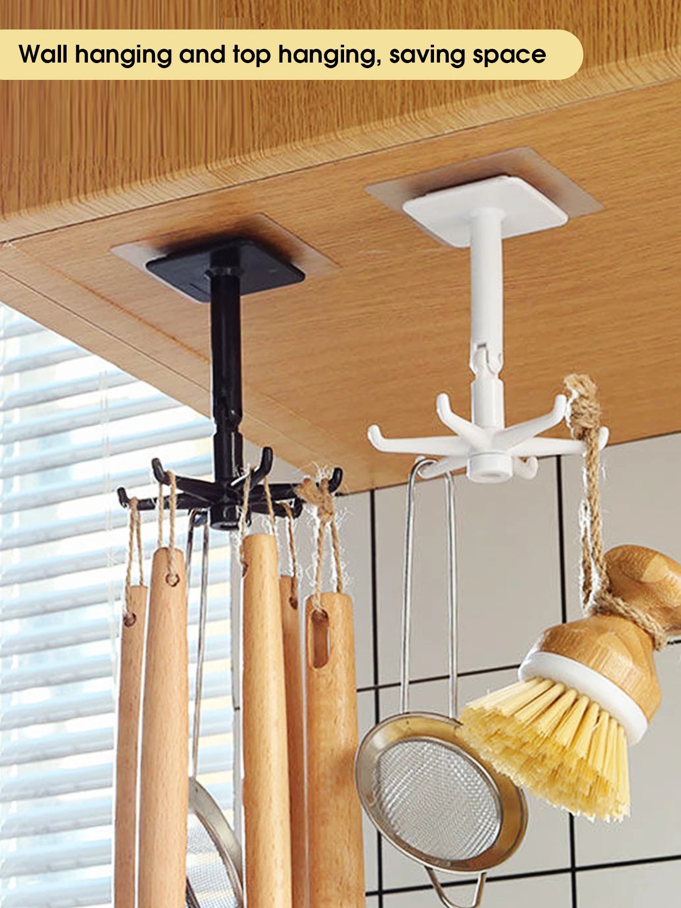 Lot de 3 crochets muraux rotatifs - Rangement pour cuisine